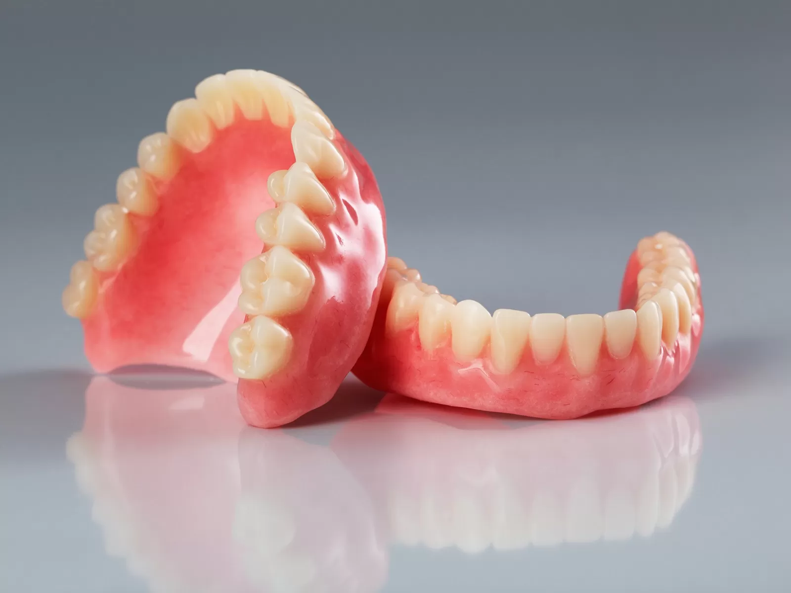 A set of custom-made, natural-looking dentures